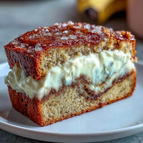Freshly baked Cream Cheese Cinnamon Swirl Banana Bread, showcasing moist crumb and rich cream cheese filling layers.