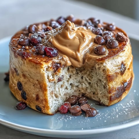 Freshly baked Baked Protein Pancake Bowl with golden edges, topped with maple syrup, peanut butter, and fresh berries for a healthy breakfast.