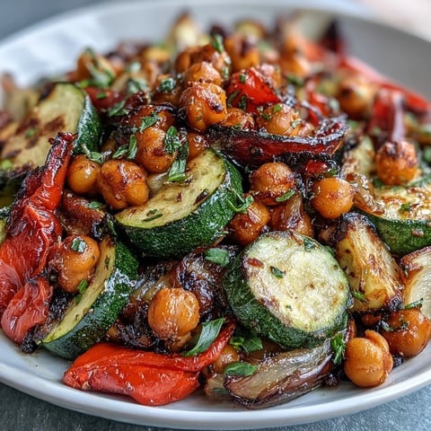 Lemon Garlic Roasted Vegetable Medley with Chickpeas: a colorful sheet pan of tender zucchini, bell peppers, and chickpeas roasted with zesty lemon and fragrant garlic.  