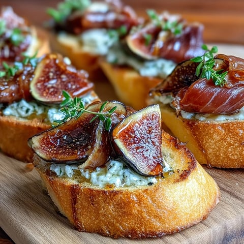 Golden crostini topped with thin prosciutto slices and fresh figs for a sweet-savory Italian appetizer.