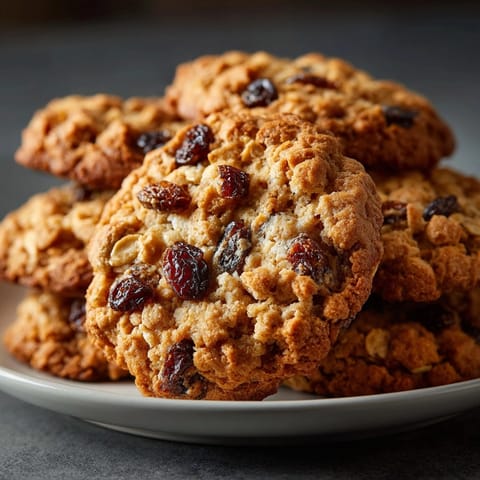 Soft and spiced Oatmeal Cinnamon Raisin Cookies, ready to serve with a cold glass of milk.