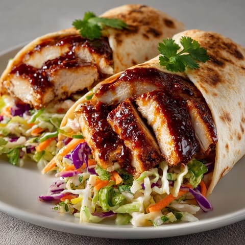 Stacked BBQ Chicken Pickle Slaw Wraps showing colorful cabbage, carrots, and glistening barbecue sauce.