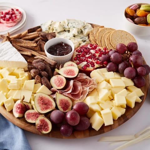 Festive Moments Magiques Plateau Bonne Année 2026, offering a flavorful array of cheese, meats, and fresh fruits for New Year's.