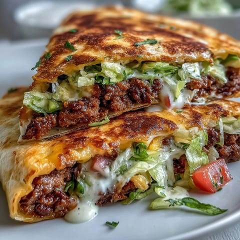 Four low-carb Keto Crunchwraps garnished with cilantro and jalapeños, served beside creamy dipping sauce and lime wedges.