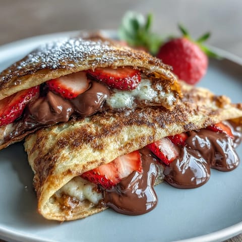 Delicate crêpes folded with creamy Nutella and ripe strawberries, ideal for a festive Galentine's gathering.