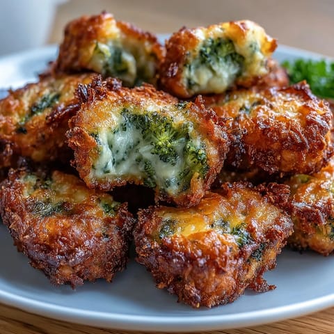 Golden, crispy air fryer broccoli tots with cheddar, served hot and perfect for dipping in ketchup or ranch dressing.