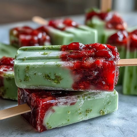Strawberry Matcha Latte Popsicles with creamy layers and vibrant colors, perfect for refreshing spring treats.