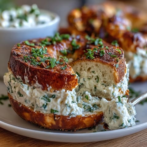 Soft, chewy garlic herb bagels with cottage cheese spread, packed with protein and fresh herbs for a nutritious breakfast.