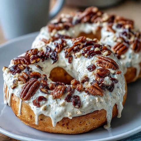 High-protein cinnamon raisin bagels with Greek yogurt glaze, chewy and sweet, perfect for a healthy breakfast or snack.