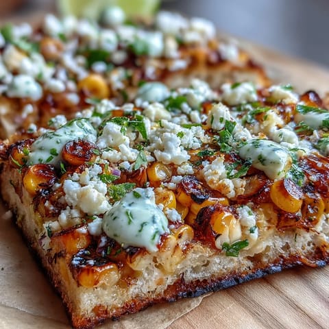 Charred corn flatbread with cotija, cilantro, and bright jalapeño crema for Cinco de Mayo.