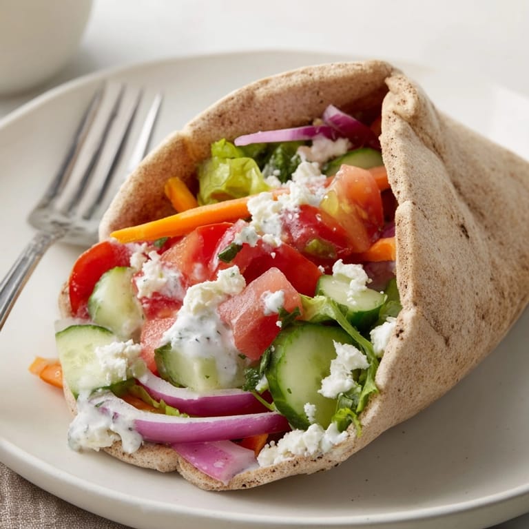 Enjoy a quick and easy Garlic Ranch Veggie Pita Pocket lunch; light and healthy.