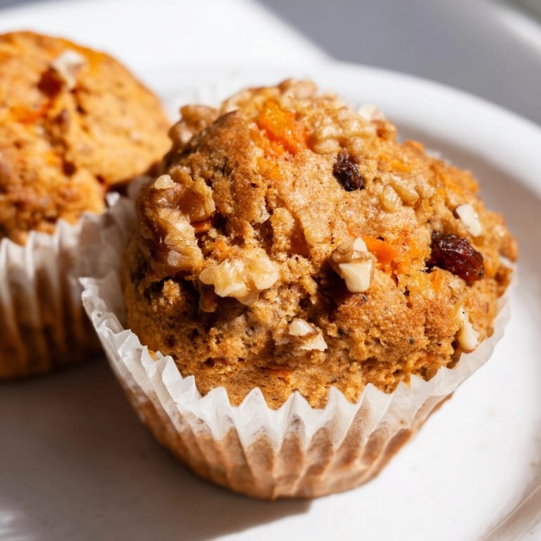 Fluffy Protein Carrot Cake Ricotta Muffins on a plate, showcasing the moist texture.