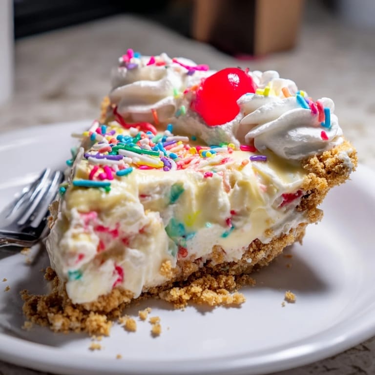 Delicious Monster Energy Soda Float Pie with a graham cracker crust and cherries.