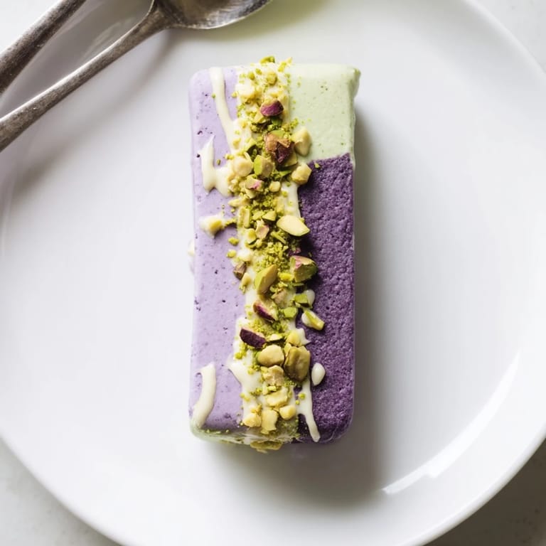 Vibrant ube and nutty pistachio ice cream bars, a perfect summer dessert treat.  