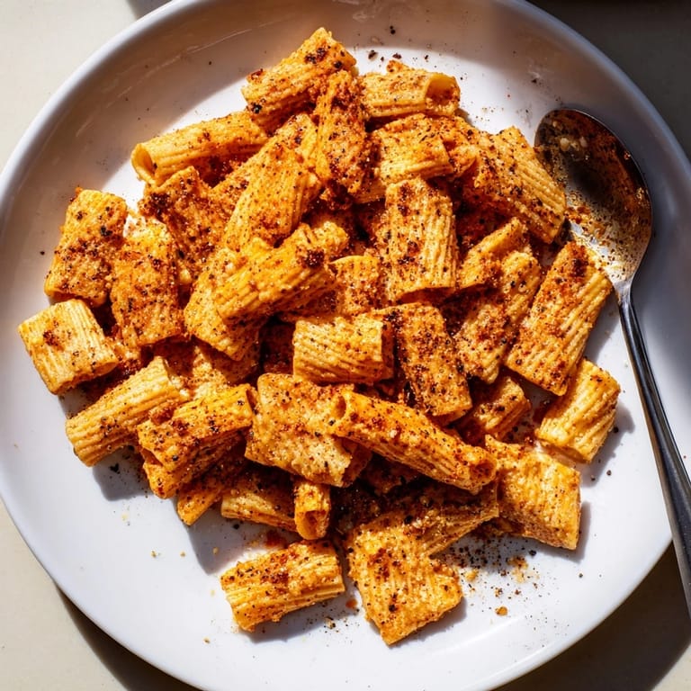 Golden-brown baked pasta chips seasoned variety, perfect for game day gatherings.  