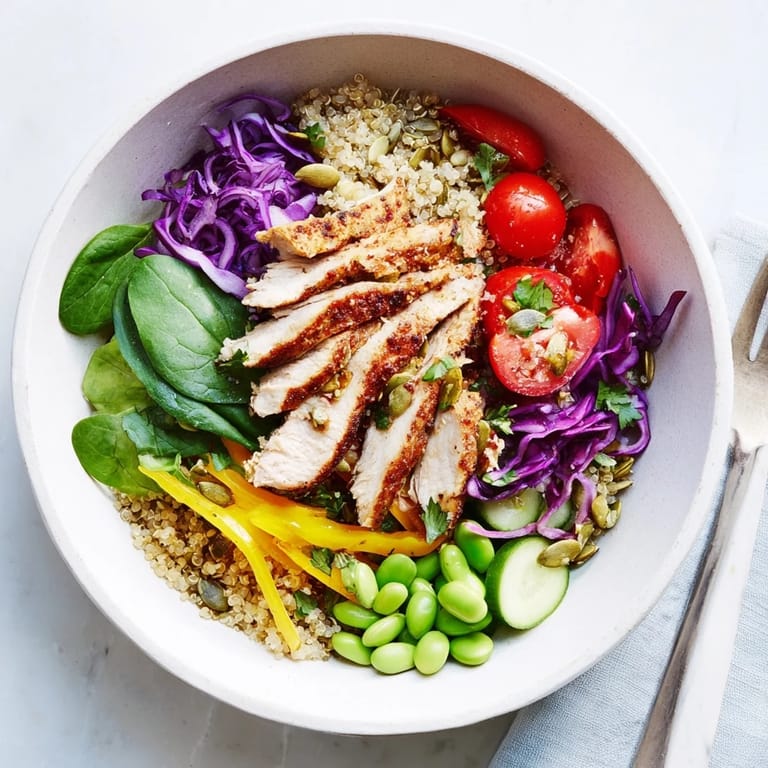 Close-up of Healthy Meal-Prep Bowls showcasing zesty dressing over vibrant, nutrient-rich ingredients.