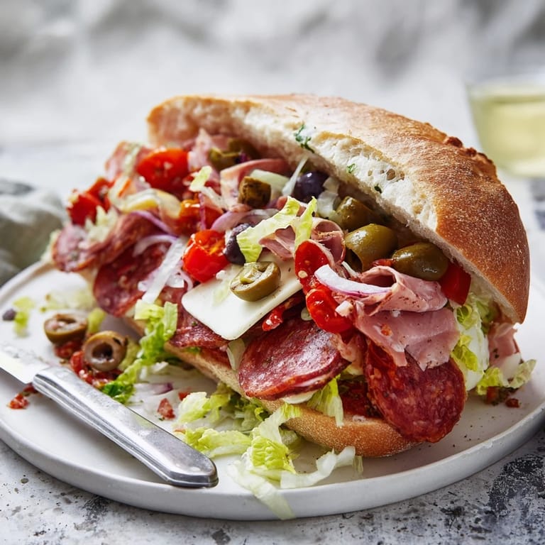 Savory Flavor Mash-Up Sandwich stacked high with colorful ingredients for ultimate satisfaction.