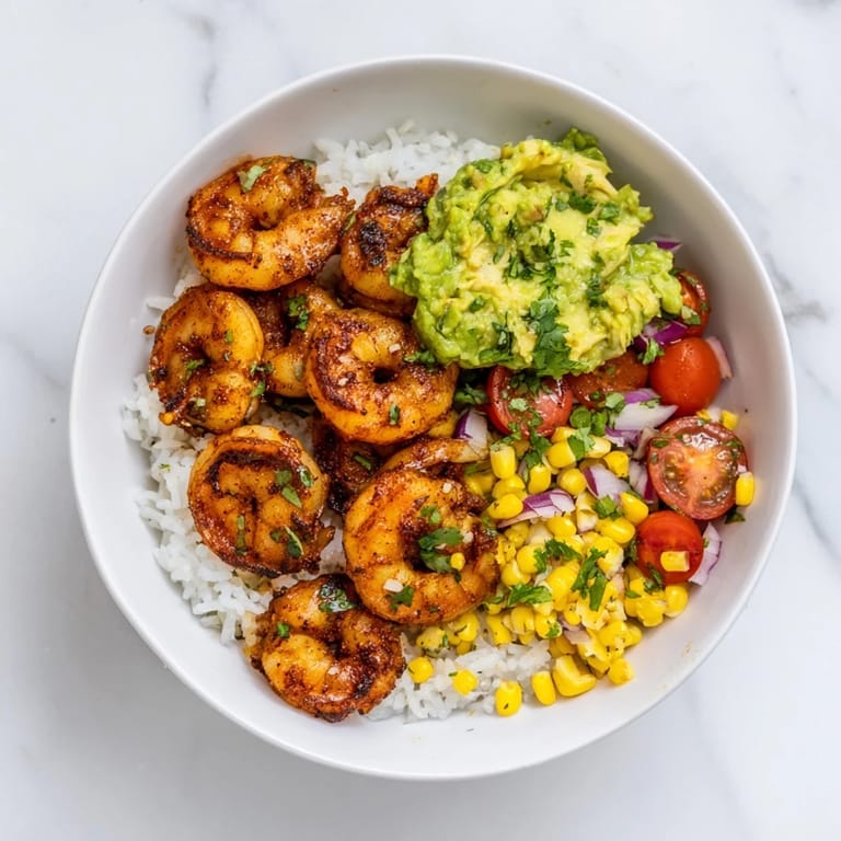 Tender grilled shrimp topping a fresh and zesty Easy Grilled Shrimp Bowl with Avocado Corn Salsa, a flavorful summer treat.