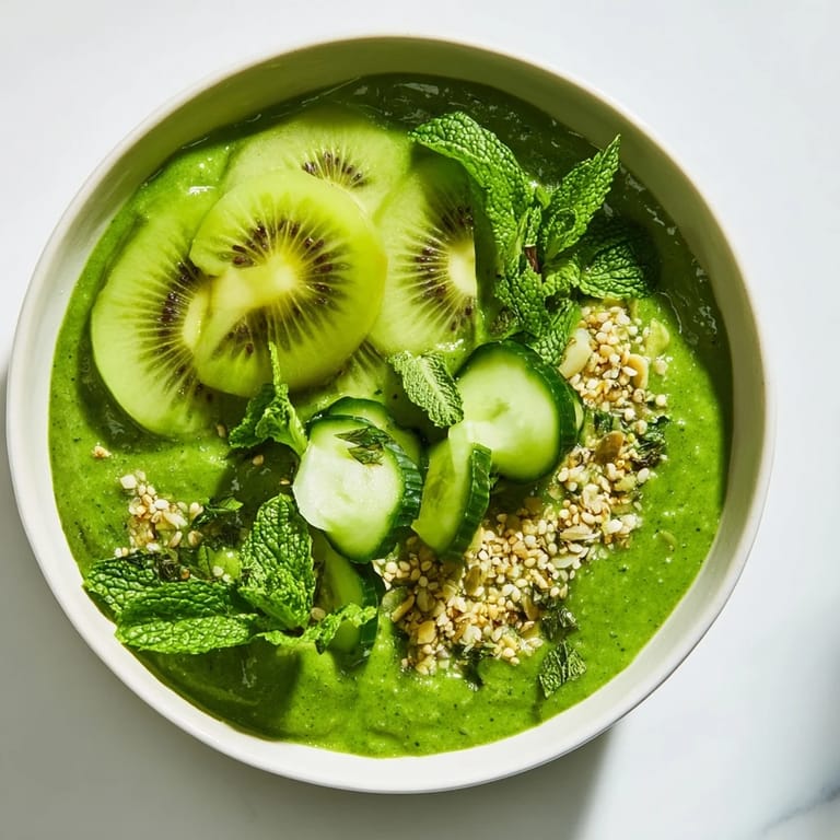 This fresh Green Smoothie Bowl with a base of kale offers a refreshing and nutritious start to your day.
