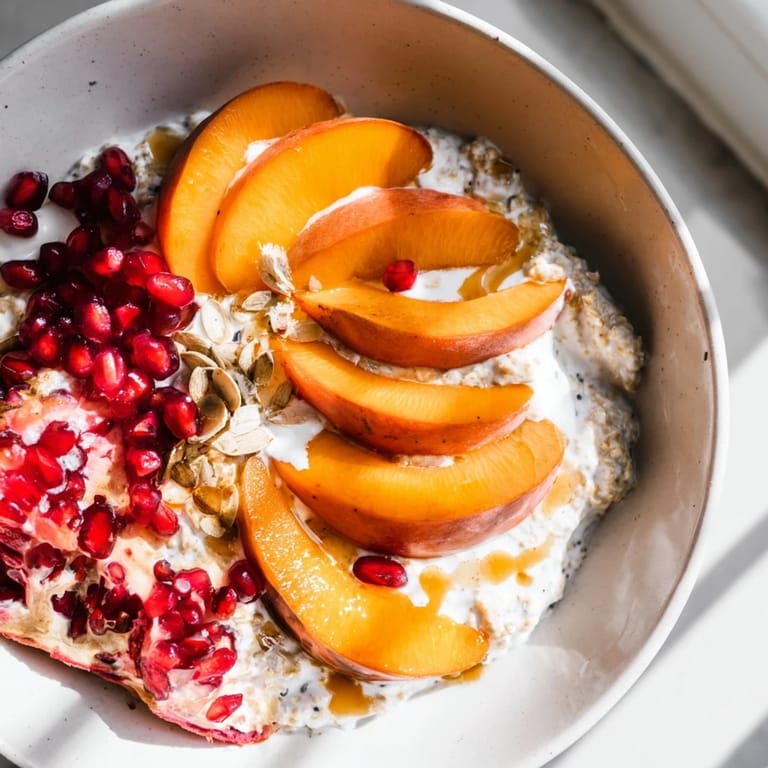 Enjoy a refreshing morning with these Overnight Oats featuring juicy persimmon and sweet maple syrup.