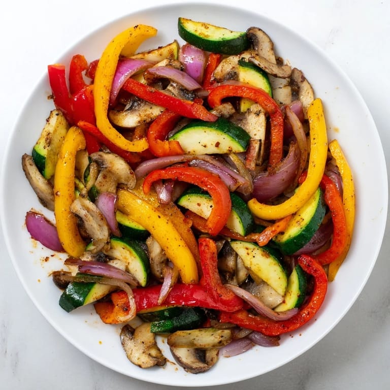 A close-up view of flavorful Veggie Skillet Fajitas, plated with fresh cilantro, ready to be wrapped in a warm tortilla.