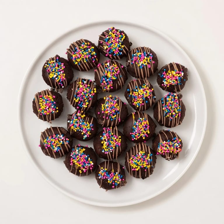 Close-up of baked Chaos Chocolate Cake Bites, showcasing soft textures and colorful mix-ins, a sweet treat.