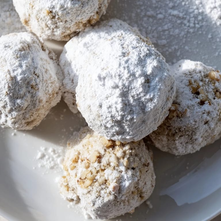 A close-up of buttery Budget-Friendly Snowball Cookies, offering a melt-in-your-mouth texture, perfect for sharing.