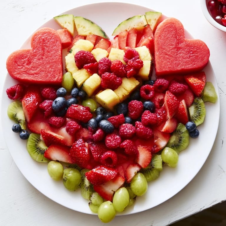 Delightful Sweetheart Fruit Board: Fresh strawberries and heart-shaped watermelon stars of the fruit arrangement.