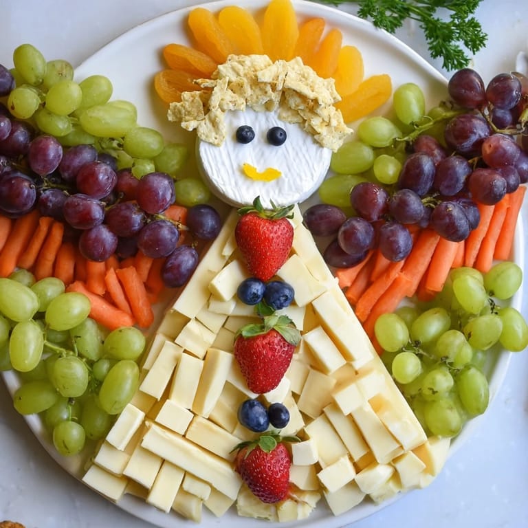 Visually stunning Cherub Angel Snack Tray arranged with grapes, cheese, and berries, ready to serve and enjoy.