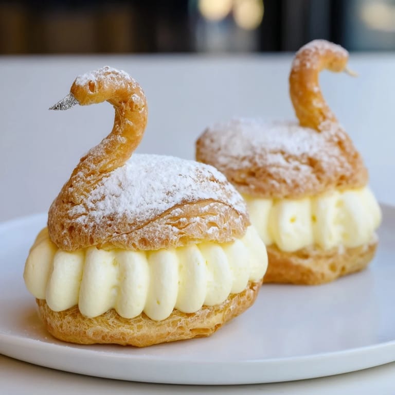 Fluffy Feathered Friend Swan Pastry Platter, ready to serve, a delightful French-inspired dessert treat.
