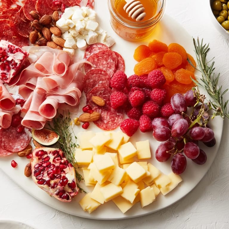 This vibrant Festive Stocking Charcuterie Board presents an array of delicious meats, cheeses, and festive garnishes.