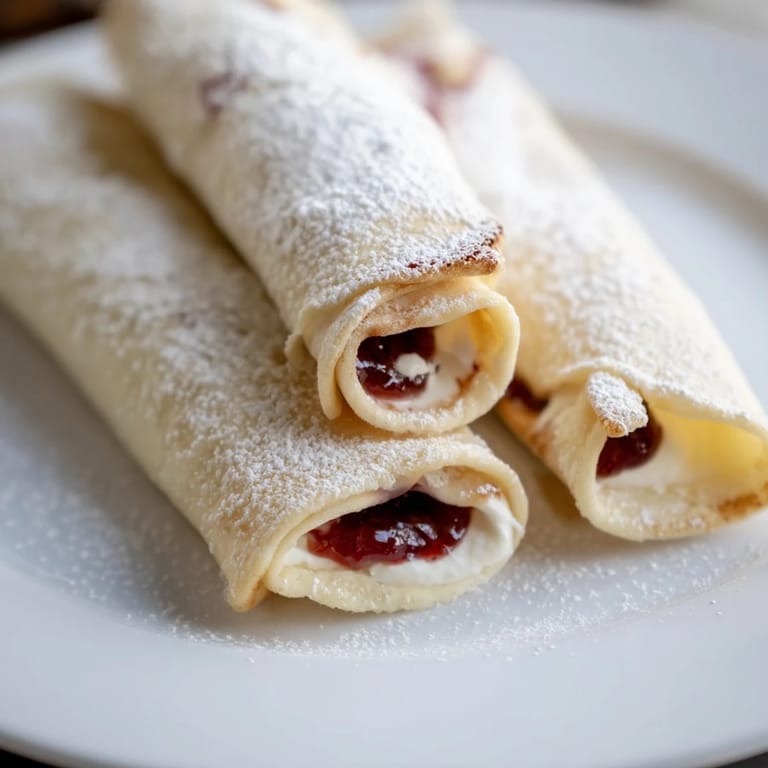 These Snow Angel Tortilla Wraps showcase jam-filled, rolled wraps, served with a sweet snowy topping for a special treat.