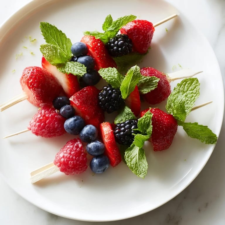 Vibrant image of berry-filled fruit skewers, displaying a healthy and refreshing dessert idea.
