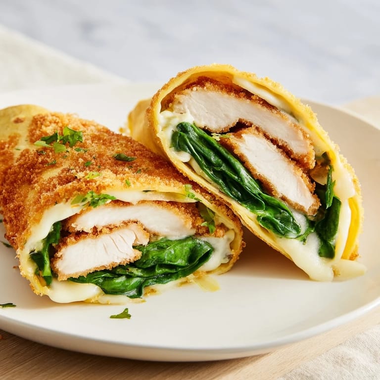 A close-up shot of a golden Chicken Piccata Crunch Wrap, showcasing the satisfying crunch and textures.