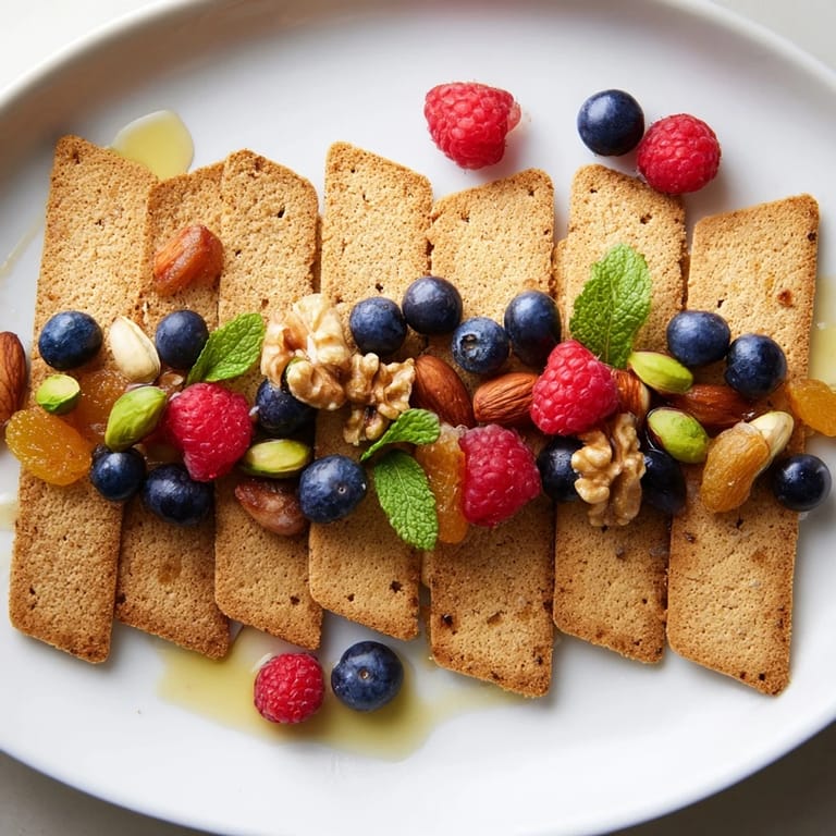 This Picket Fence appetizer features a beautiful, rustic board with crackers and a fruity, nutty mix.