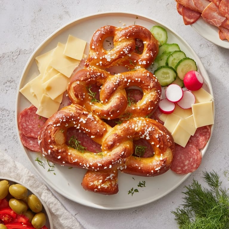 Delicious close-up of a Bretzel Arbre de Vie, a pretzel tree platter with fresh herbs.