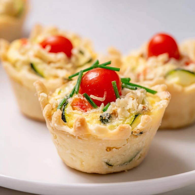 Delightful close-up of springtime Couronne Florale Mini Quiches, artfully arranged with vibrant edible flowers.