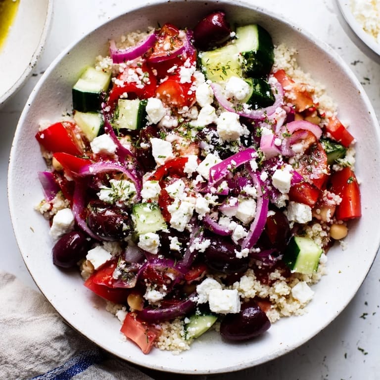Bright, refreshing Mediterranean Chickpea and Feta Bowl, a healthy vegan meal with vibrant, fresh ingredients.