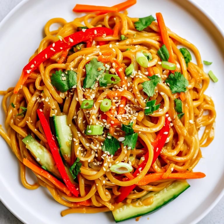 A bowl full of delicious Garlic Noodle Salad, perfectly chilled and ready for a refreshing, light meal.