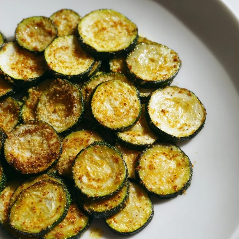 Close-up of golden brown crispy zucchini chips, flavorful and lightly seasoned, ideal for sharing.