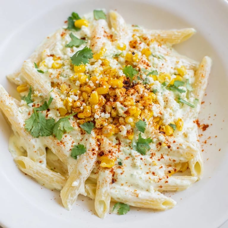 A bowlful of flavorful Mexican Street Corn Pasta, brightened with lime and fresh cilantro garnish.