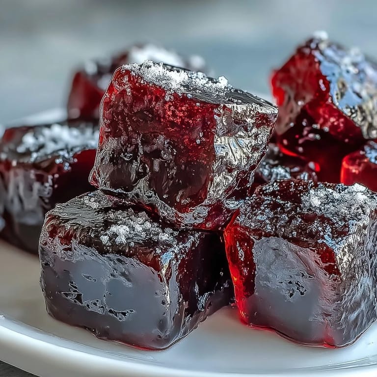 A stack of vibrant purple black currant and licorice chewy candies, perfect for bold flavor lovers.