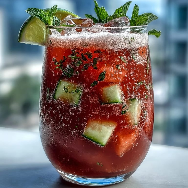 Refreshing watermelon lime sparkling punch in chilled glasses, garnished with mint and lime wedges, perfect for warm-weather entertaining.