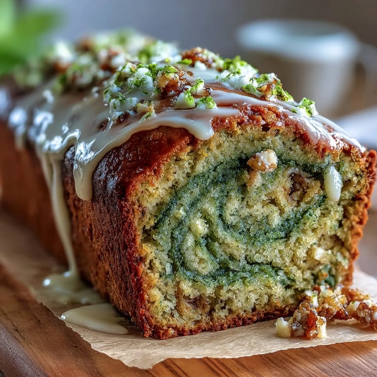 Rustic matcha banana bread loaf with bold green swirls, combining the sweetness of ripe bananas and the subtle bitterness of matcha powder.