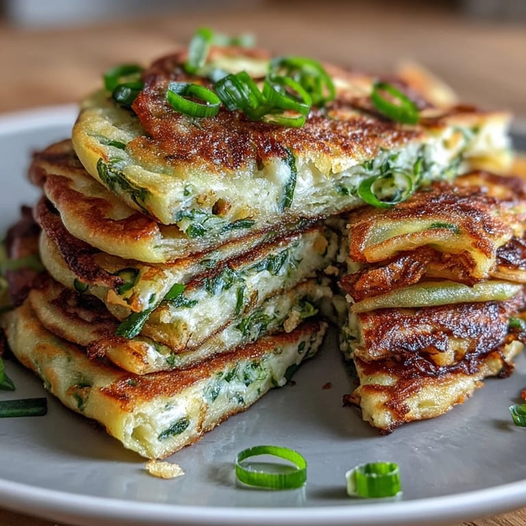Savory spring onion pancakes with tender layers and a crisp golden crust, perfect for snacking.