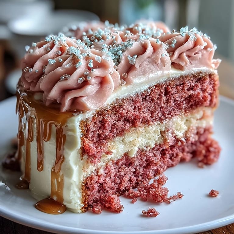 Stunning pink velvet bridal shower cake with rosé flavor and metallic gold drip decoration.