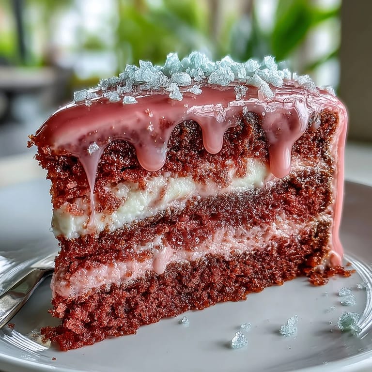 Rosé-infused velvet cake layers with smooth buttercream and edible gold accents, a show-stopping dessert.  
