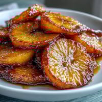 Glossy, tender orange segments glistening in syrup, ready to elevate cakes, tarts, and ice cream with a sweet citrus burst.  