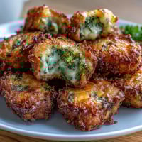 Golden, crispy air fryer broccoli tots with cheddar, served hot and perfect for dipping in ketchup or ranch dressing.