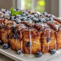 Lemon Blueberry Sourdough Pull-Apart Breakfast Bread with golden layers and juicy blueberries, perfect for a cozy weekend brunch.  